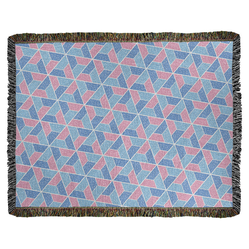 Couverture tissée Katelyn Elizabeth Trapezoids, l 60 po x L 80 po, Bleu / Rose