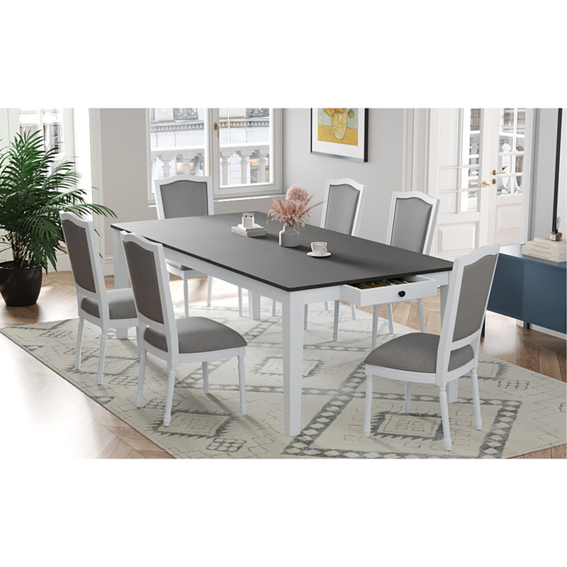 Ensemble de table de salle à manger extensible 78,1 pouces Rustic 7 pièces avec rallonge amovible de 18 pouces, 6 chaises de salle à manger rembourrées, 2 tiroirs intégrés