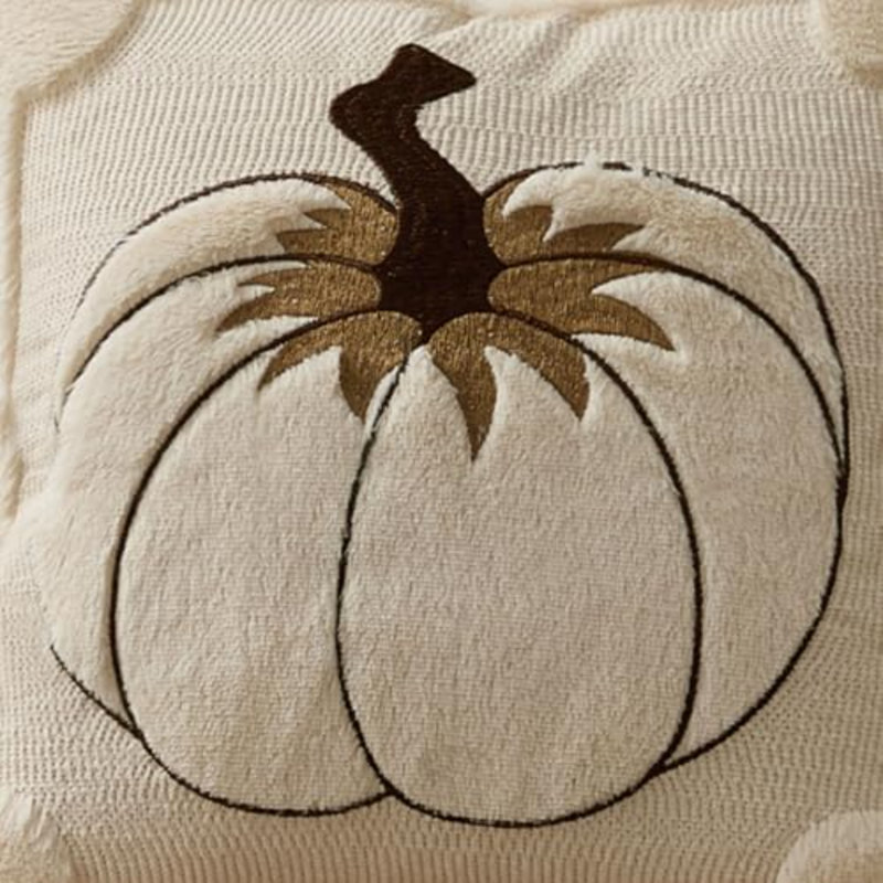 Couvre-oreiller d'automne 18 x 18 feuilles de citrouille blanc crème, Beige