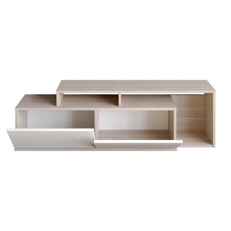 Modern TV Stand with Wall-Mount Option, Cordoba & White, 59.0 x 16.9 x 13.9 inches | 100% Melamine Coated Particle Board, 0.7 inches Thick | Multiple Shelves for Storage, Stylish & Functional Design