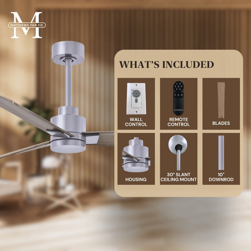 Alessandra Outdoor Downrod Ceiling Fan, Brushed Nickel, Gray Ash Tone
