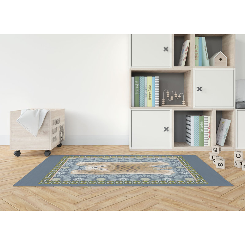 Lil Lying Leopard Tile Kids Play Mat, Slate, Rectangle 3' x 5'