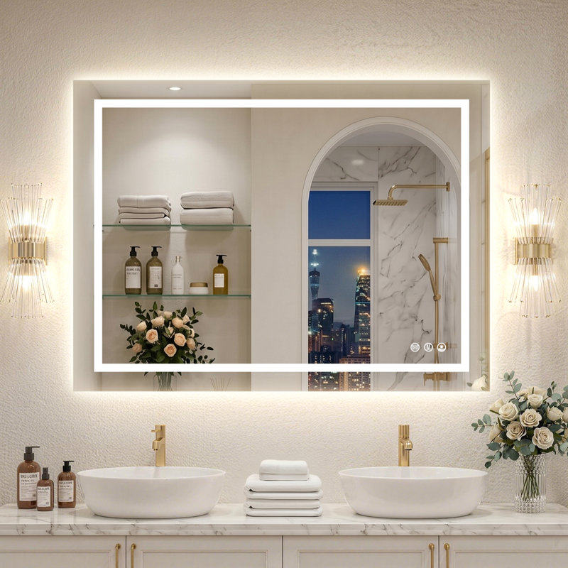Miroir de salle de bain à DEL certifié UL à intensité variable 3 couleurs, anti-buée, 48 po x 36 po