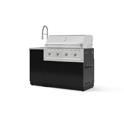 Ensemble d'armoires d'extérieur en aluminium noir 3 pièces avec évier, armoire de barbecue, barbecue au gaz naturel performant de 40 po et robinet en nickel brossé