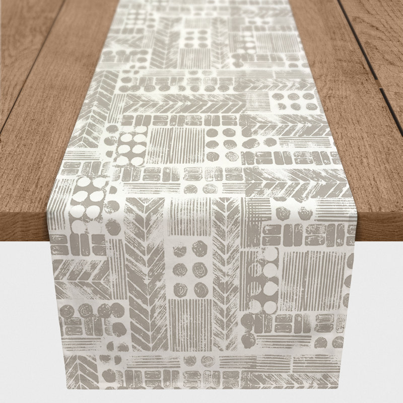Chemin de table aztec tribal stamp Harvir, 90 po x 16 po, Kaki