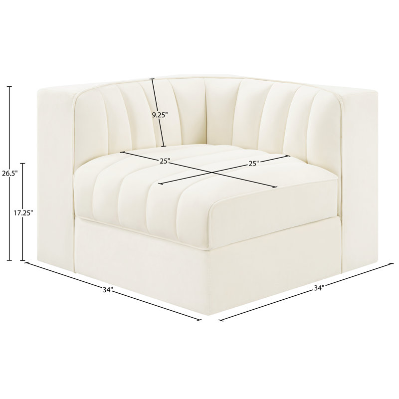 Chaise d'angle rembourrée en tissu Rummi, Crème