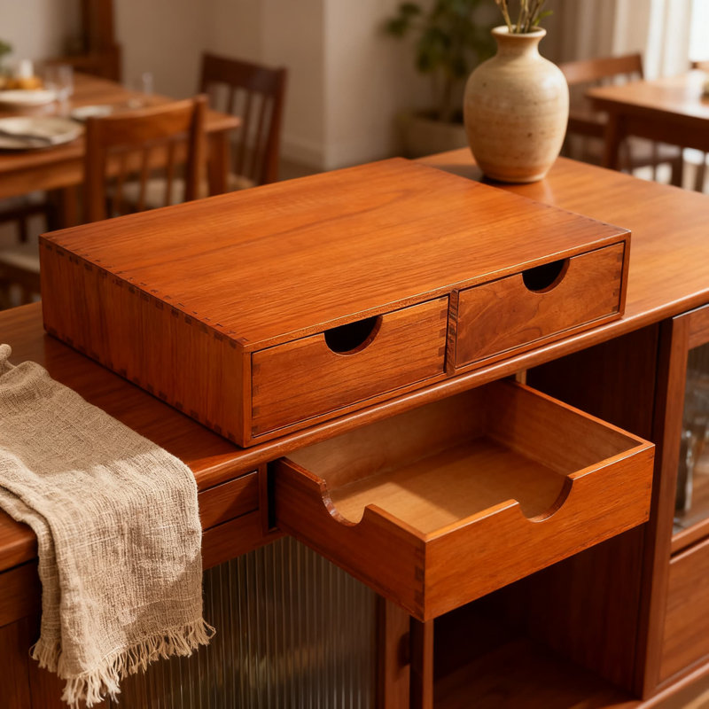 Organisateur en bois pour 2 tasses à café avec 2 tiroirs, boîte de rangement pour dosettes de café avec plateau plat pour dosettes Keurig et sachets de thé Samhe