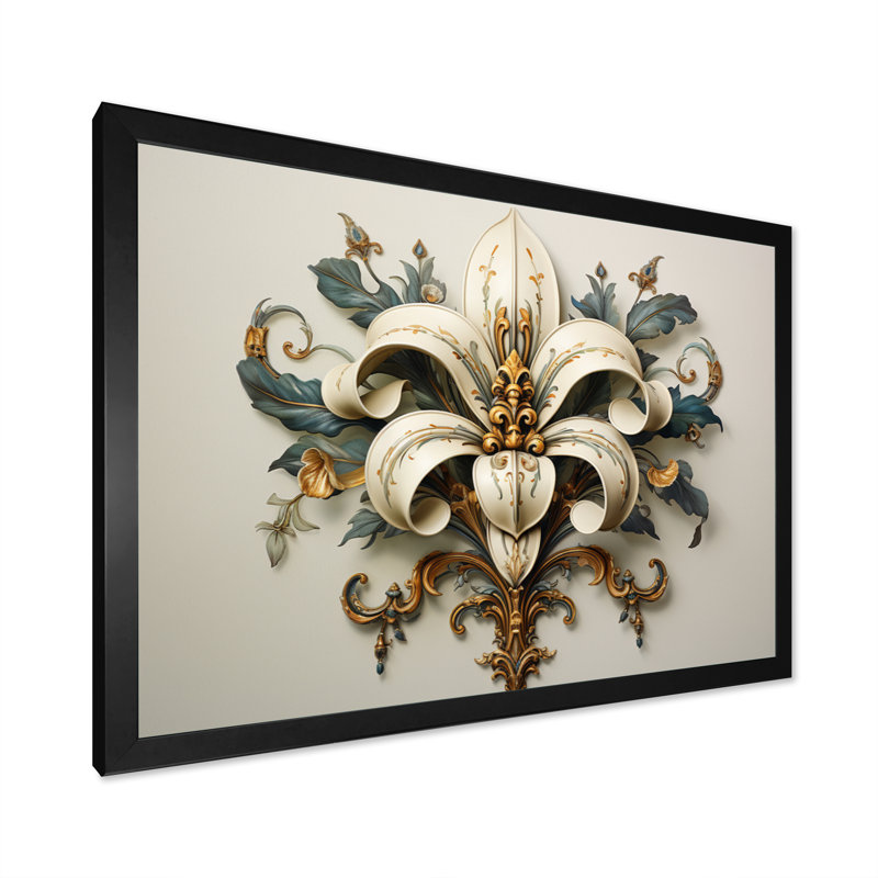 Fleur-De-Lis A Lilly Flower Ii - Symbols Wall Art, H 24 po x l 32 po x P 1 po, Cadre simple noir