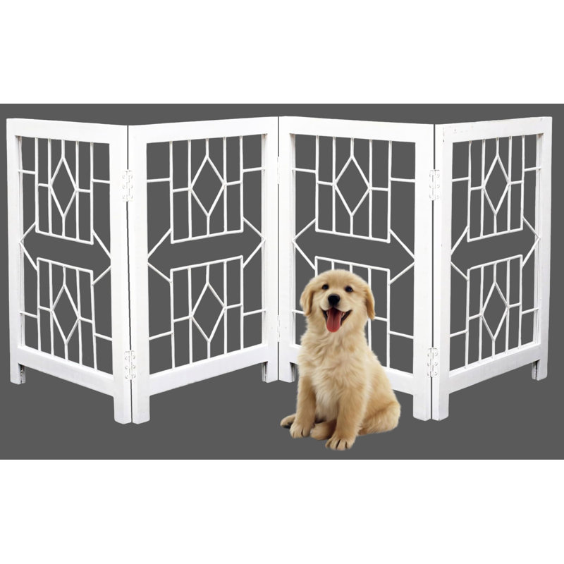Barrière pliante pour chien en bois à 4 panneaux avec motif fléché