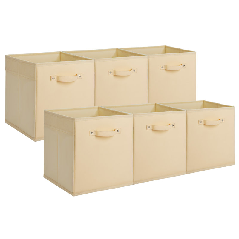Collapsible Fabric Storage Cubes 6-Pack – 11 Inch Collapsible Open Bins with Faux Leather Handles – Organizer Boxes for Shelves & Closets – Durable Storage for Clothes & Toys