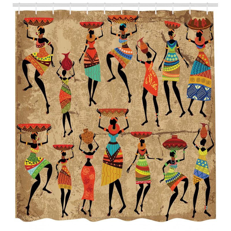 Ensemble de rideau de douche africain + crochets, H 69 po x l 105 po