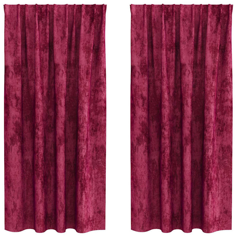 Curtain With Curtains 2 Pcs Velvet, Wine Red, 140cm Width x 175cm Drop