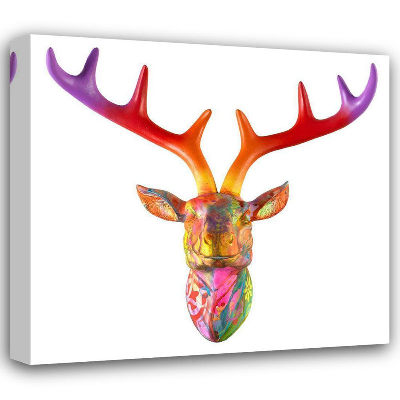 Art sur toile de la collection Dean Russo de Hokku Designs, titre: Buste de cerf, H 20 po x l 21 po