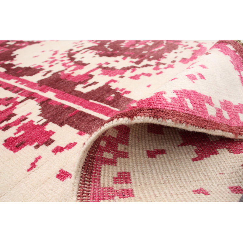 Tapis unique en viscose noué à la main des années 2010 de 5 pi 6 po x 7 pi 6 po crème Finnan