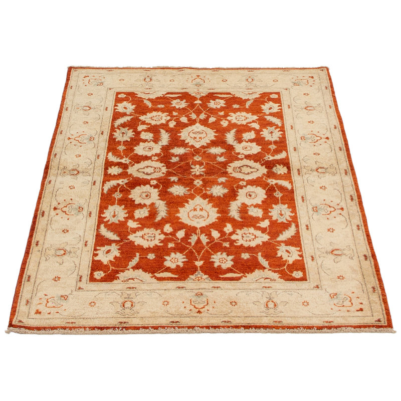 Tapis unique en laine noué à la main orange / beige 4 pi 3 po x 6 pi 4 po Prothro