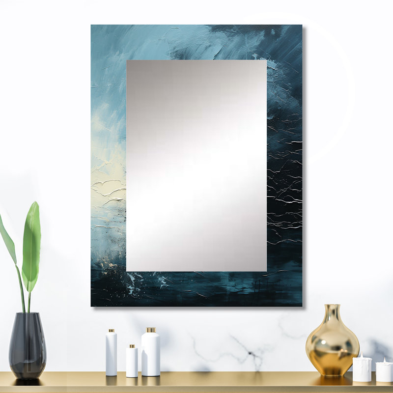 Minimalisme noir et bleu ouragan - miroir décoratif tempêtes, miroir mural traditionnel, impression d'art en métal