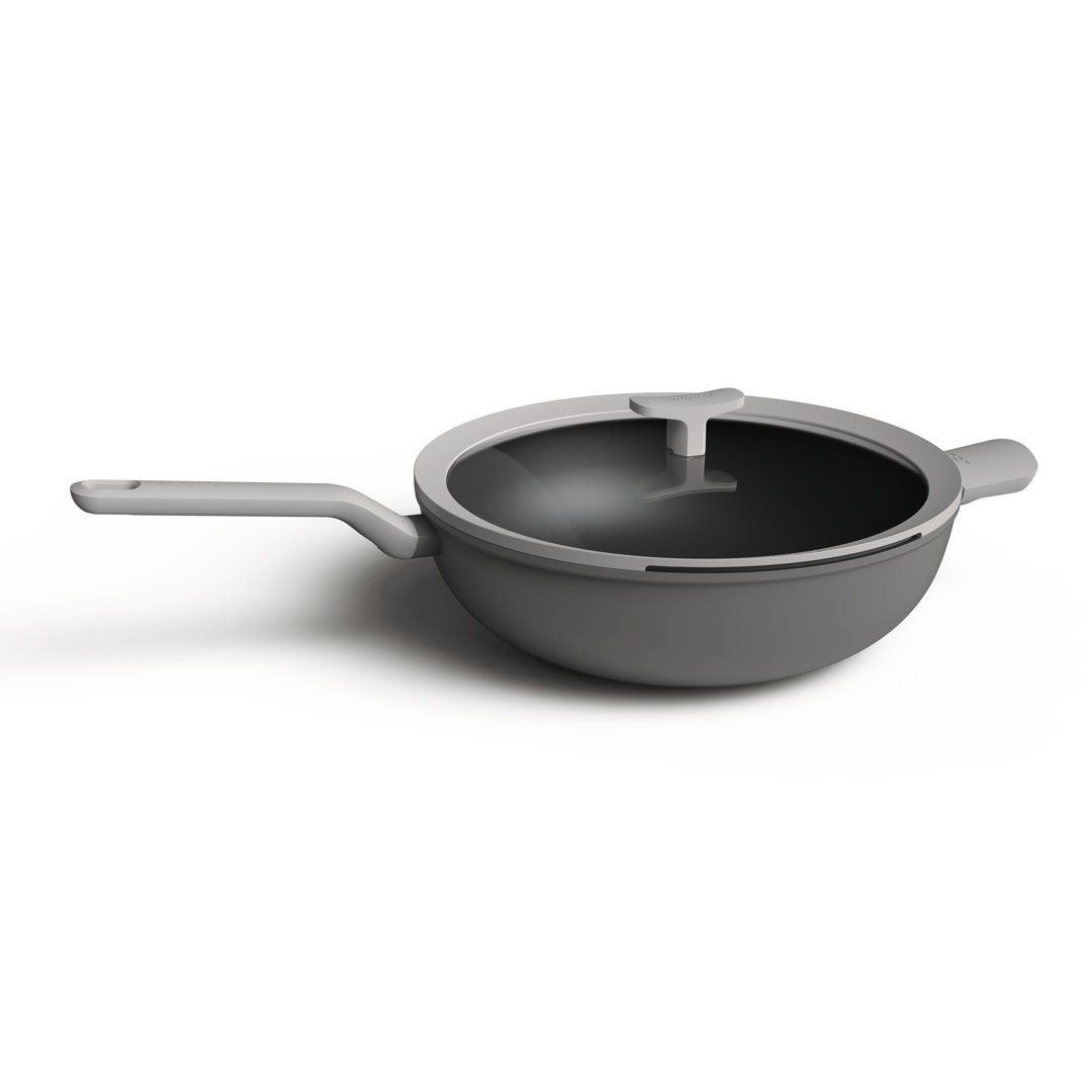 BergHOFF Leo 6.2Qt. Non-Stick Cast Aluminum Covered Wok with 12.5" Glass Lid, Grey BergHOFF