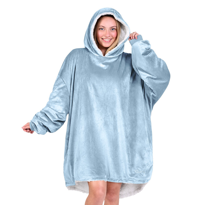 Couverture en sherpa à capuche portable, Bleu clair, Adulte
