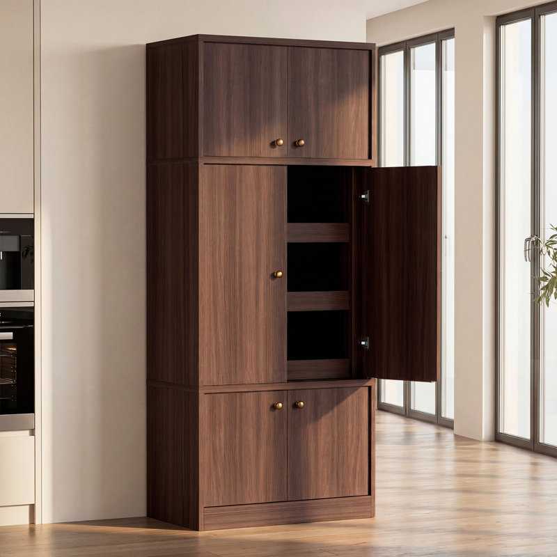 Tall Kitchen Pantry Cabinet 71 Inch Freestanding Storage Cabinet with Doors and Shelves, Adjustable Shelves, E1-Grade Wood, Walnut for Kitchen Pantry, Pantry Cabinets for Kitchen Storage