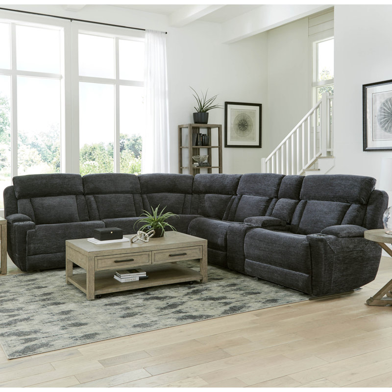 Pul Upholstered Power Reclining L-Shaped Sectional Symmetrical, Lucky Charcoal