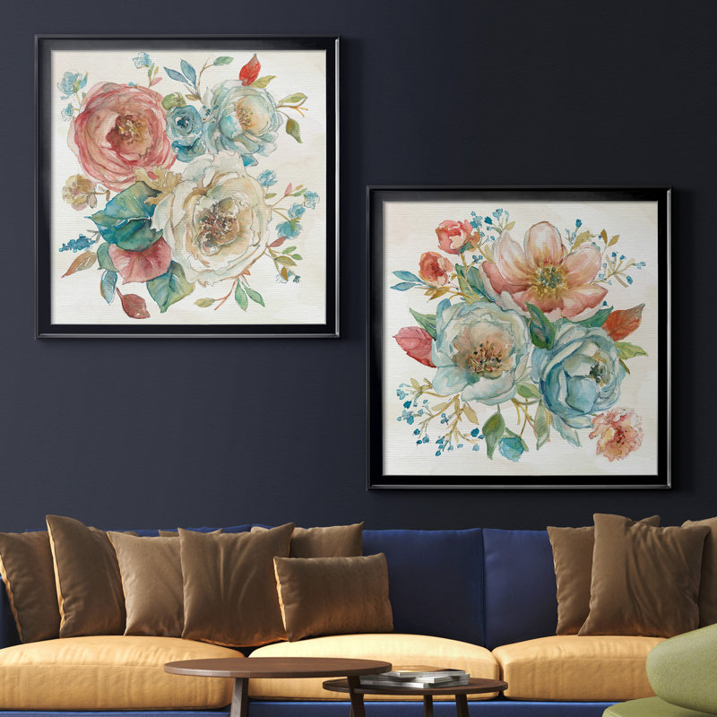 Rose Garden I - ensemble de 2 reproductions, H 17,5 po x l 35 po x P 1,5 po, Toile encadrée noire, Pas de tapis