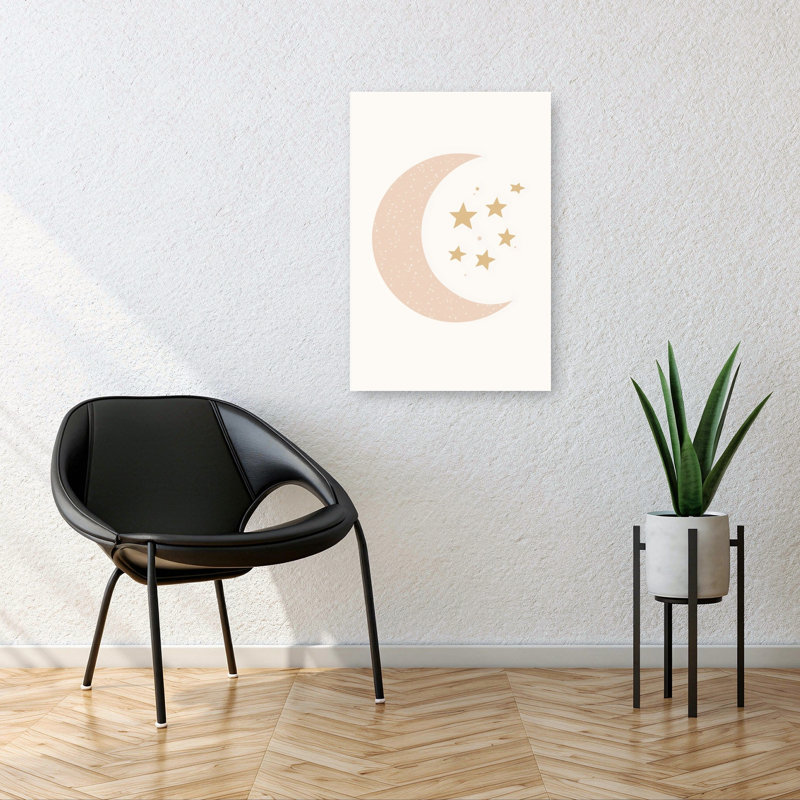 Golden Moon And Stars Abstract Dreamy Minimalist Landscape Nature Wall Art Print by Mathieu - Wrapped Canvas Print