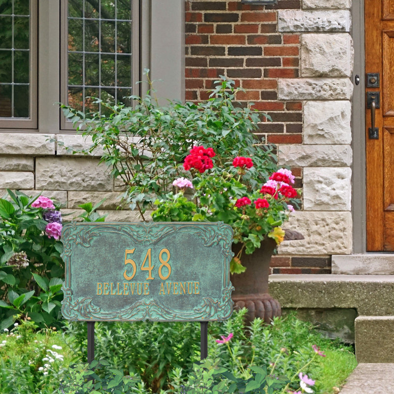 Signature Series 2-Line Lawn Address Sign, Yes, Bronze, Verdigris