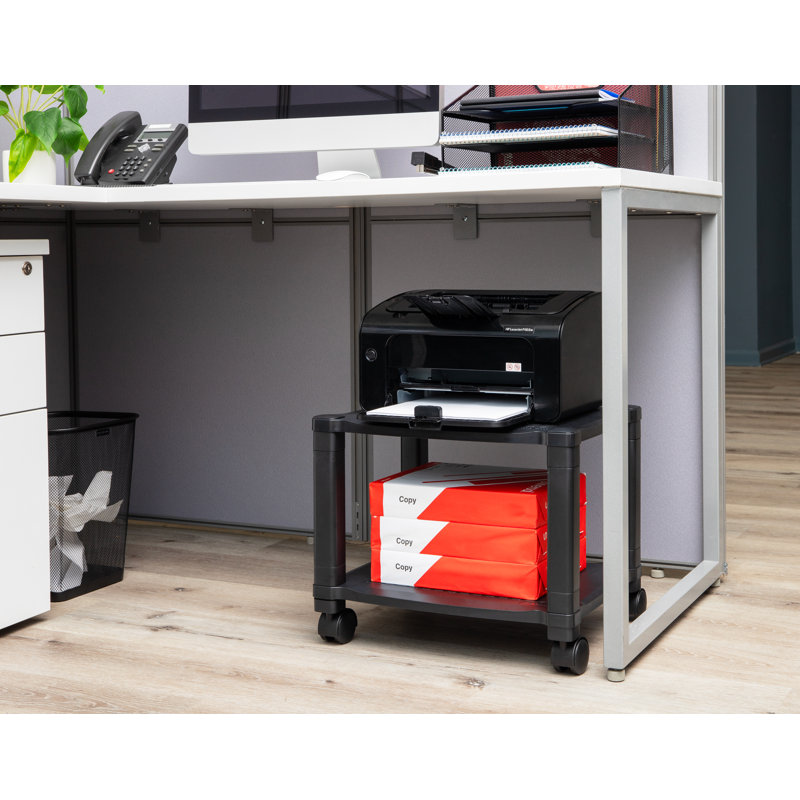 Black Adjustable Height Mobile Printer Cart with 3 Shelves