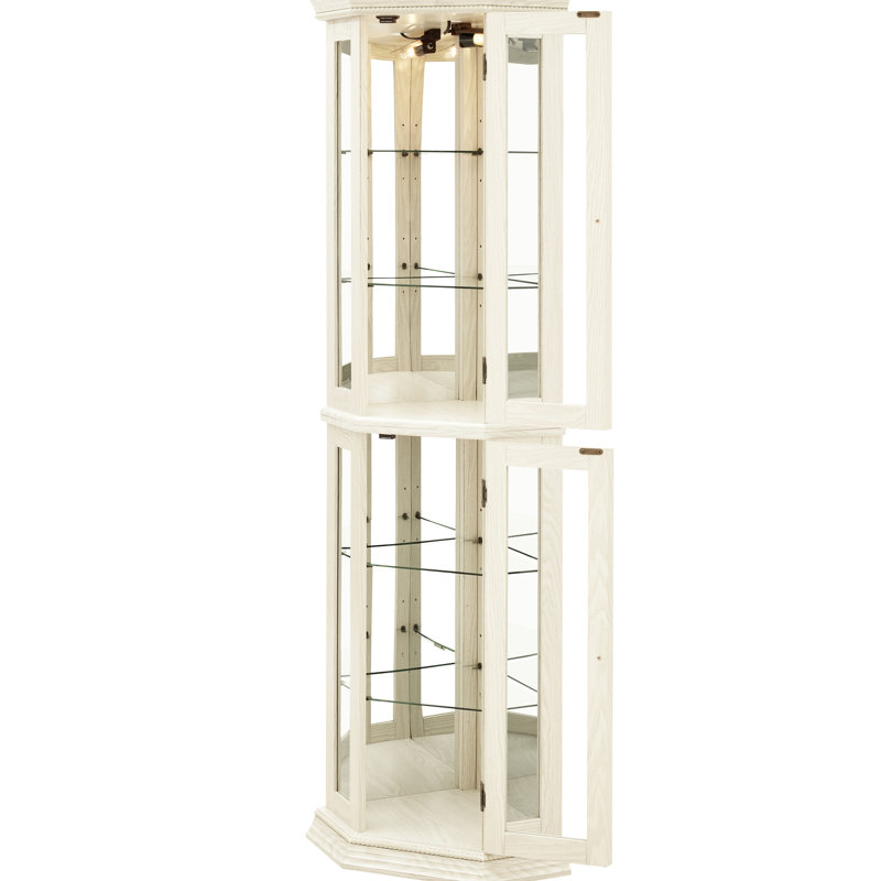 Vitrine lumineuse avec 4 tablettes réglables en verre trempé, dossier en miroir et dispositif de basculement blanc, améliorez les portes d'angle de votre décor intérieur et améliorez votre espace de vie