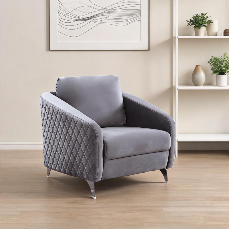 Fauteuil d'appoint Living, fauteuil en velours gris neutre de 36 pouces de largeur
