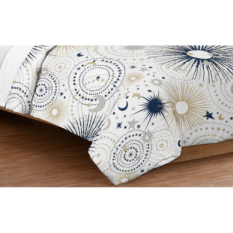 Celestial Blue and Gold Microfiber Twin Bedding Set
