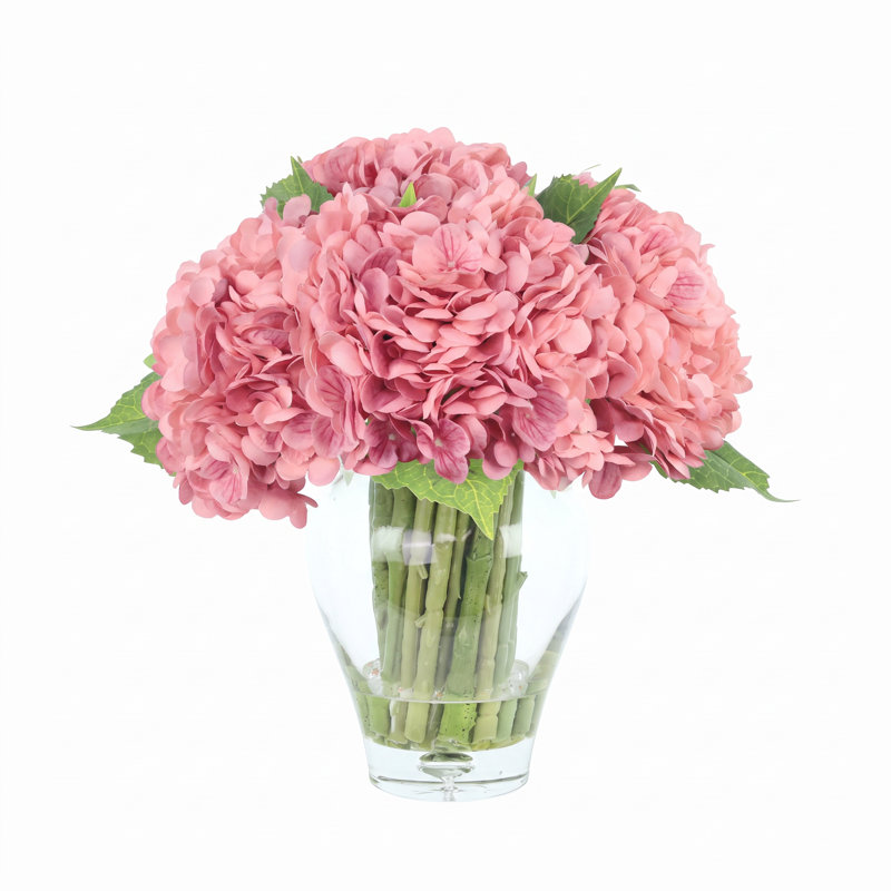 Polysilk Hydrangea Arrangement in Vase, Pink