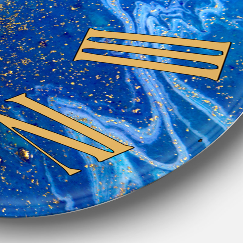 Or et bleu marbré texture ondulée I - horloge murale moderne, Grand