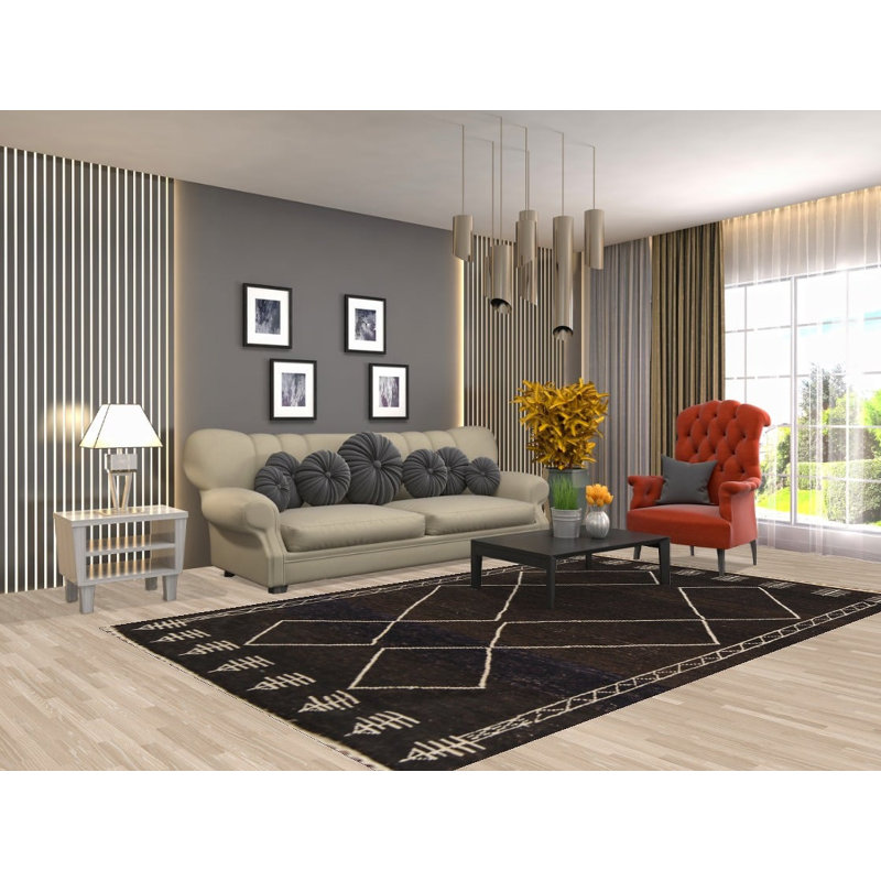 Tapis à motif treillis oriental brun foncé 6 x 10