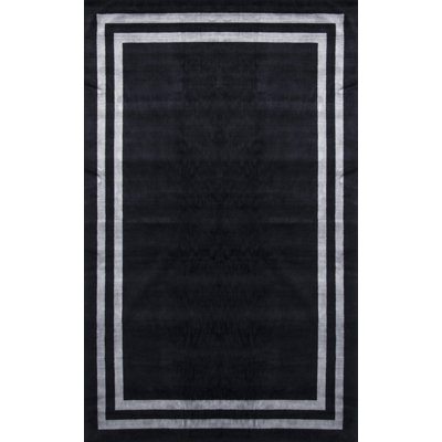 Tapis en viscose de bambou tissé à la main, 35,4 x 59,1 pouces | Matériau 100% écologique, poils de 0,3 po, 2 900 g / m² | Conception élégante noire et grise, durable et facile à nettoyer | Parfait pour le salon et la chambre à coucher
