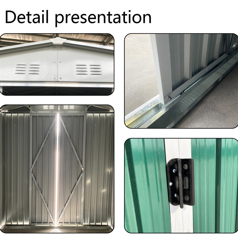 Remise de rangement imperméable pour l'extérieur en métal et acier avec toit Apex, gris 6 pi x 9 pi, structure en alliage d'aluminium, abri de toit à conception ventilée, imperméable gris, prévient les fuites d'eau
