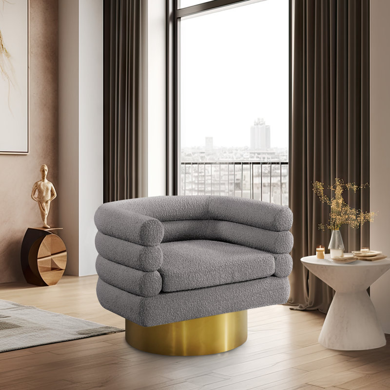 Fauteuil demi-tonneau pivotant l 33,5 po Tessa, Tissu gris bouclé