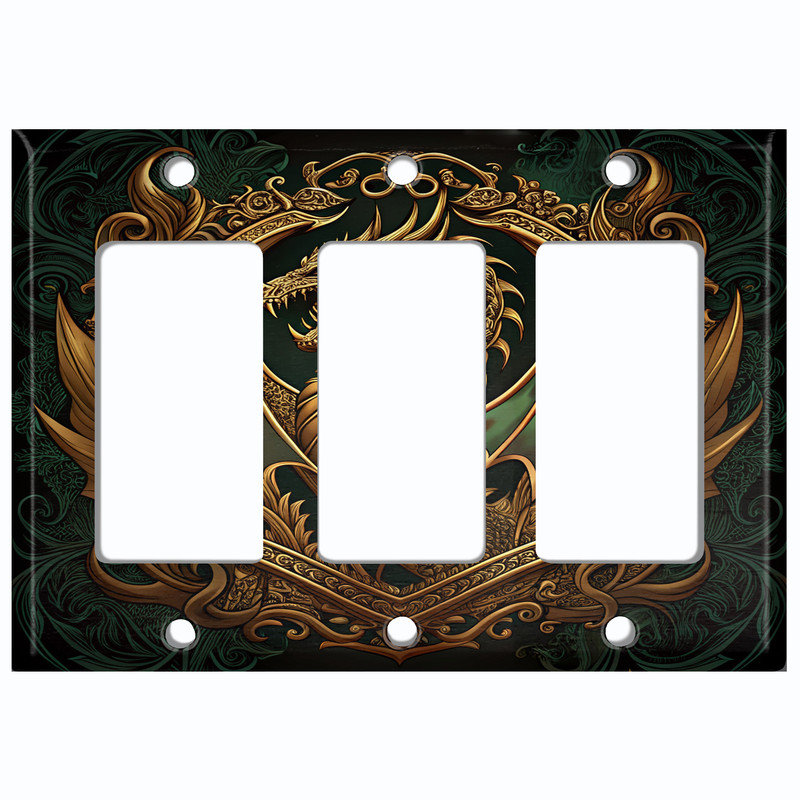 Couvercle de plaque d'interrupteur en métal; Bascule GFI à 3 bandes US standard - emblème Dragon, #7 Triple GFI / Rocker