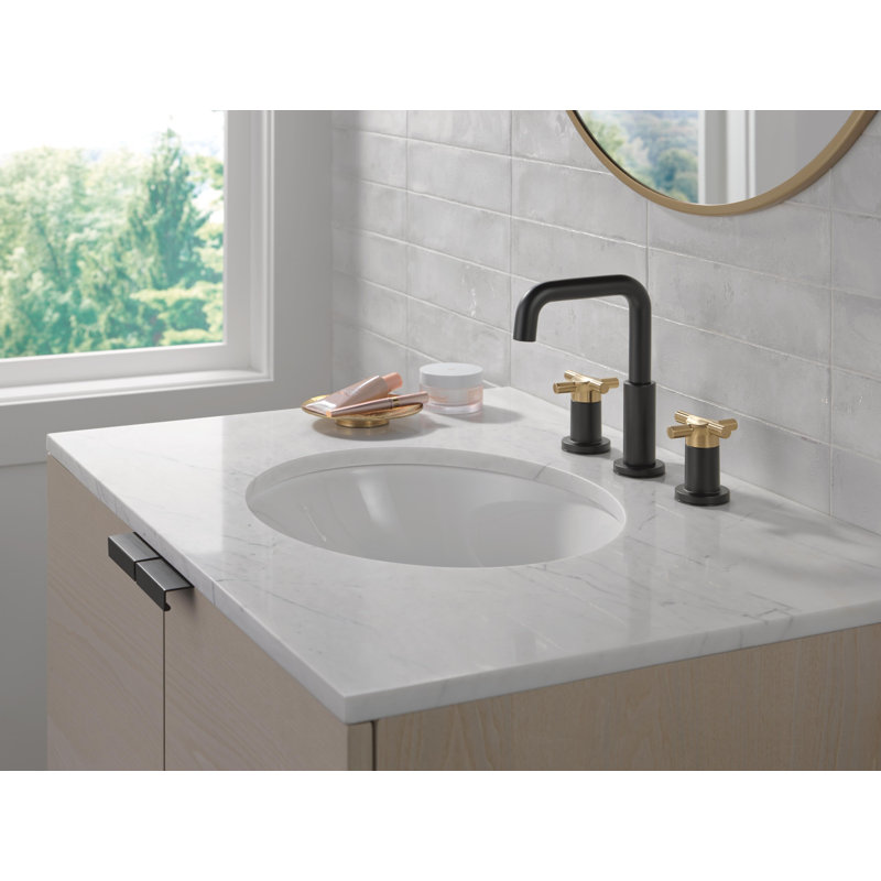 Robinet pour salle de bain à 3 trous et 2 poignées avec ensemble de drain Nicoli, Noir mat / bronze champagne
