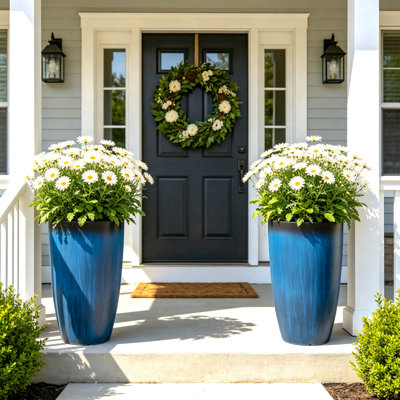 23.5" Tall Plastic Planters for Outdoor Plants Modern Large Flower Pots Faux Ceramic Glaze (Set of 2)