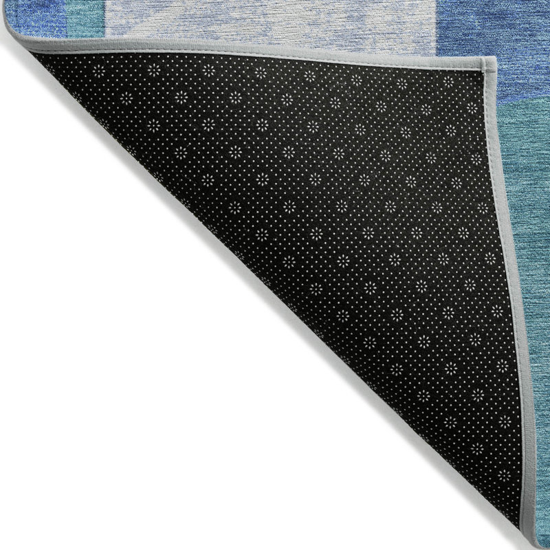 3' X 5' Teal Blue And Ivory Geometric Washable Indoor Outdoor Area Rug