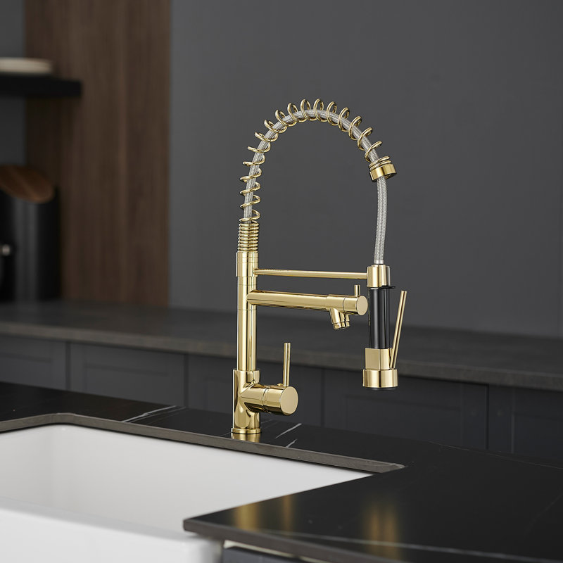 Clihome Pull Down Kitchen Faucet, Gold