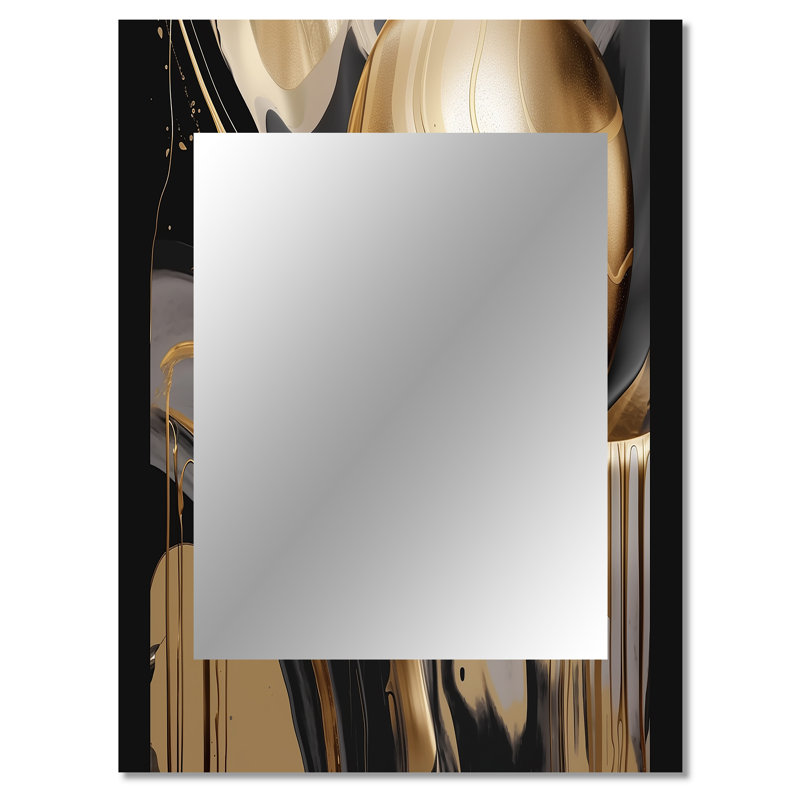 Gold And Black Captivating Marble IV - Marble Decorative Mirror, Modern Wall Mirror, Printed Metal Art, 40" x 30"