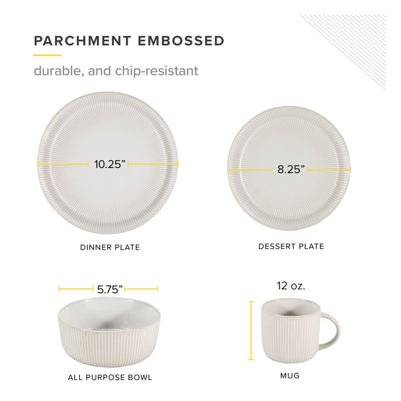 White Ceramic 16-Piece Embossed Dinnerware Set for 4