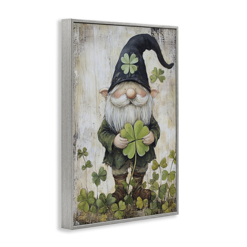 Gnome encadré Cottage Shamrock, conception de Tina LeCour, H 18 po x l 12 po, Estampe numérique Farmhouse