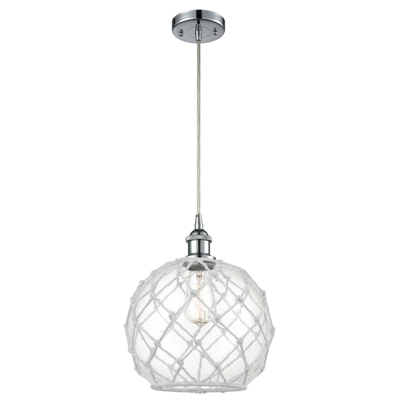 Luminaire suspendu sphère 1 lumière Tobey, Transparent/blanc, Chrome poli, H 133 po x l 10 po x P 10 po