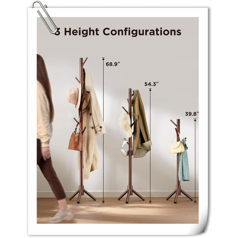 Lavall Solid Wood Freestanding 8 - Hook Coat Rack, Brown