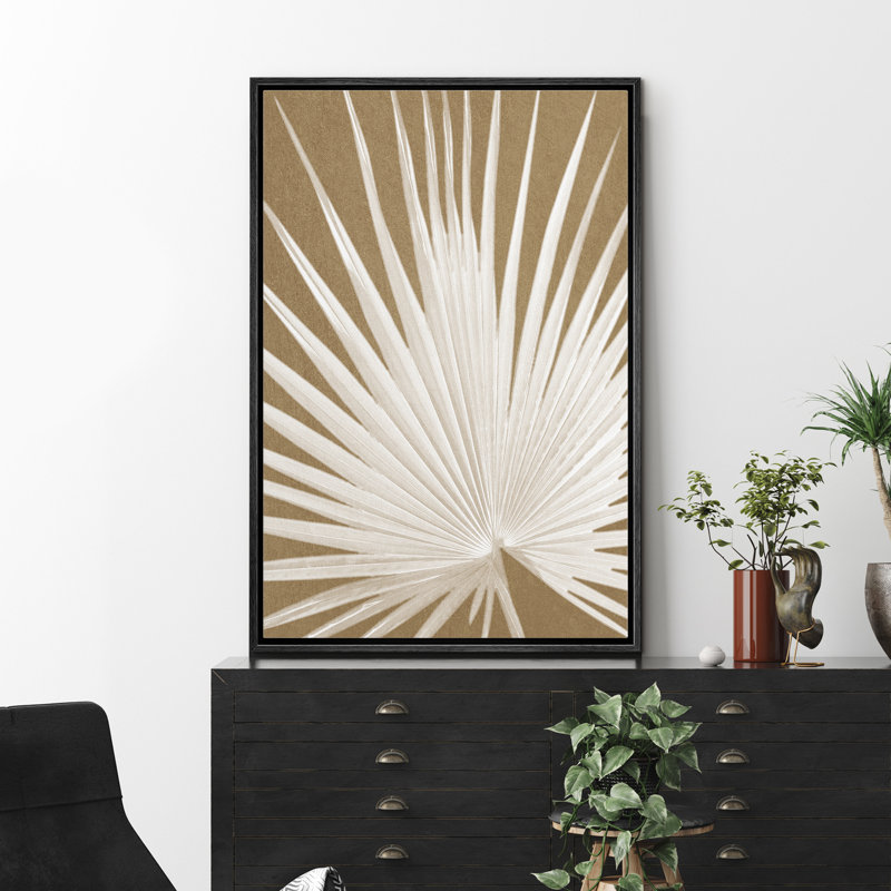 «Tropical Palm Classic Fan Palm Leaf Botanical Neutral Organic Modern», reproduction d'art encadrée sur toile