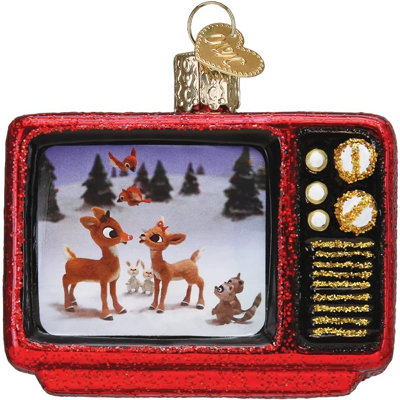 Ornement télé de Noël rétro Rudolph, arbre de Noël en verre soufflé et peint à la main, cadeau souvenir nostalgique classique