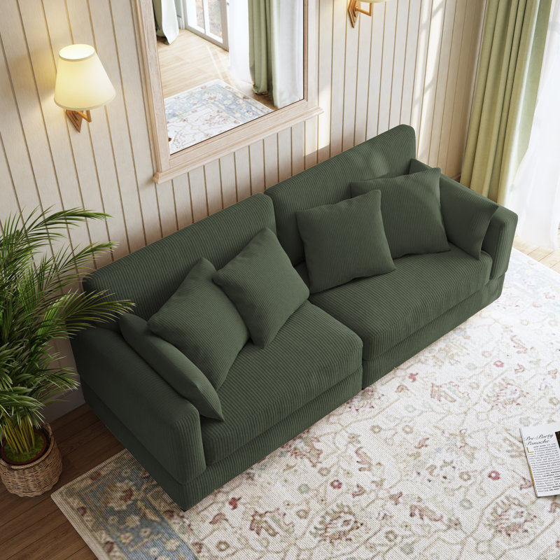 Maelina Bentura 214.9Cm Square Arms Sofa, Green